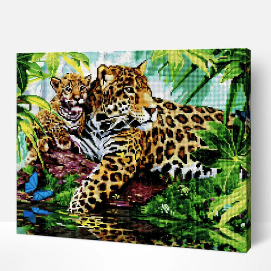 5D Diamond Painting Leopard and her Cub Kit