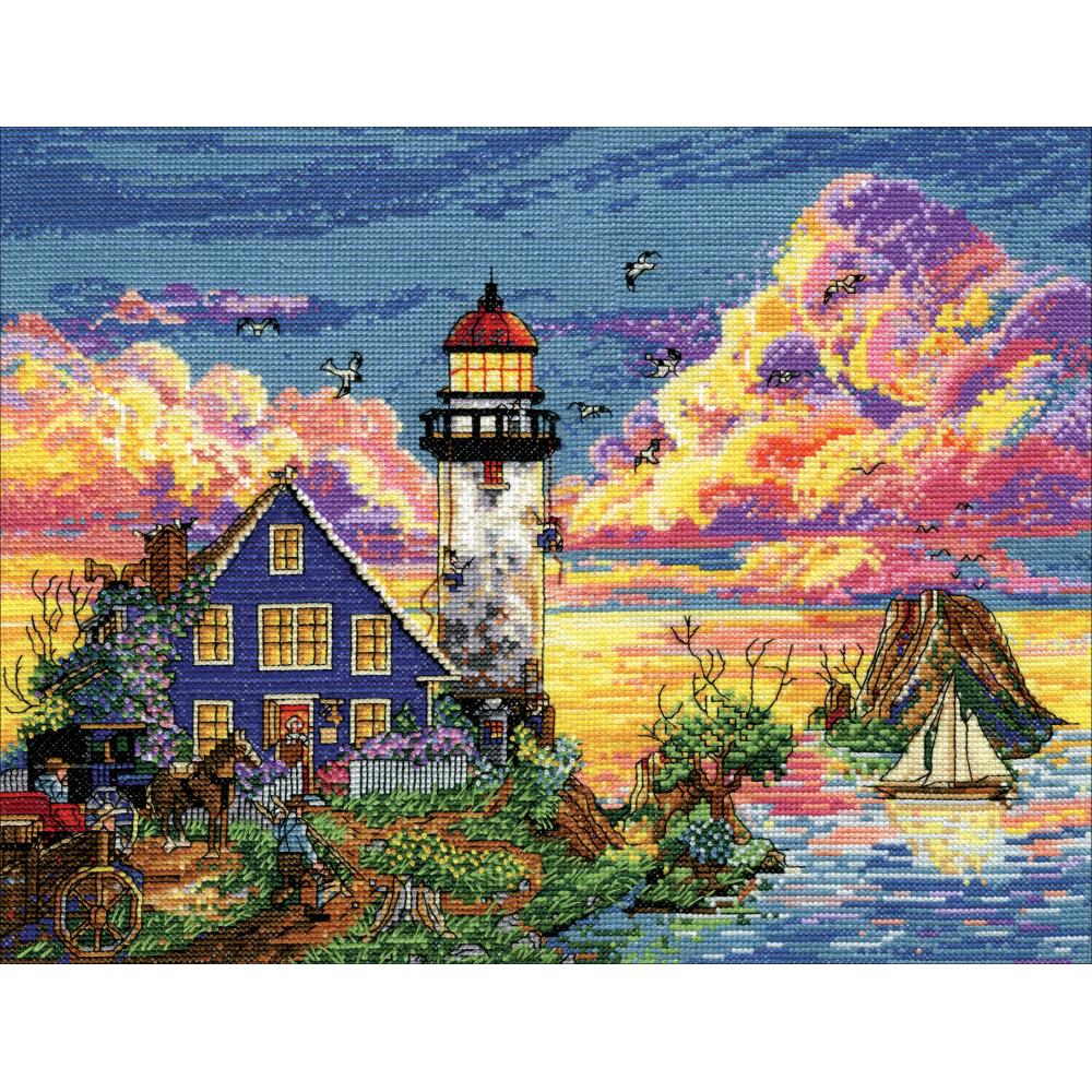 Design Works Counted Cross Stitch Kit 11"X14" Lighthouse Sunset