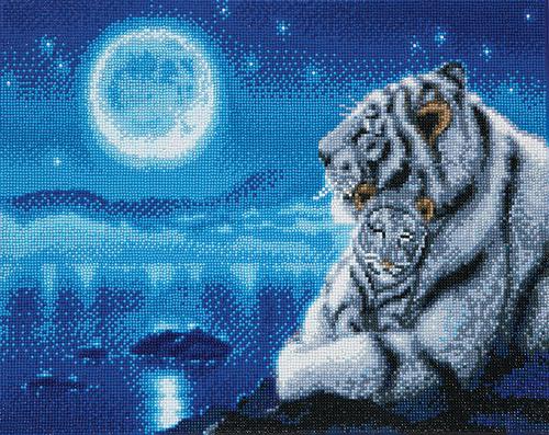 Craft Buddy 'Lullaby' White Tigers by Kentaro Nishino Crystal Art Framed Canvas 40cm x 50cm