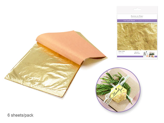 Paper Craft Embellishment: Metallic Foil Leaf Sheets x6 A) Gold