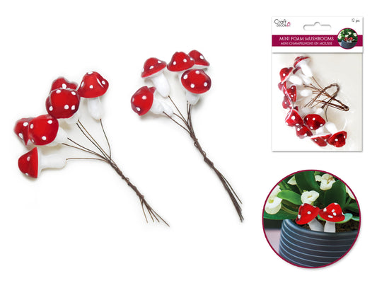 Craft Decor: Mini Foam Mushroom Picks 12pc (2cmx6/2.5cmx6)