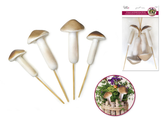 Craft Decor: Foam Mushroom Picks 4pc