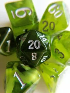 Superb August Peridot Layered Dice 7 Piece Set