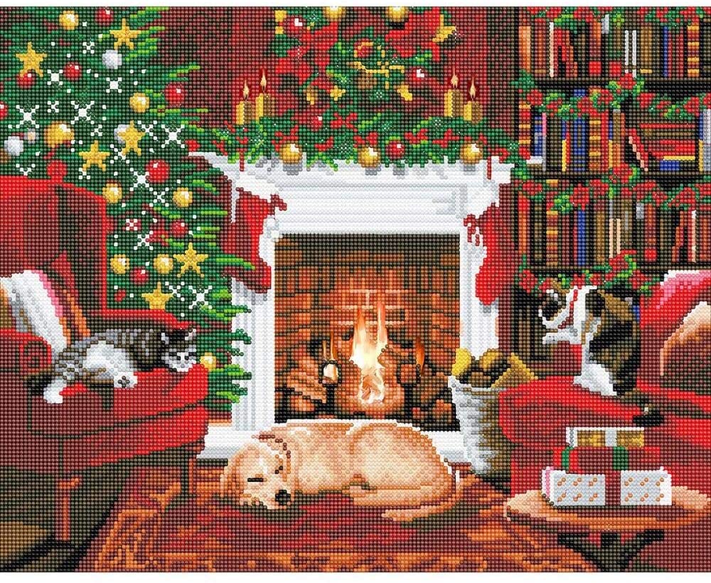 Pets by The Fireplace Diamond Painting LED