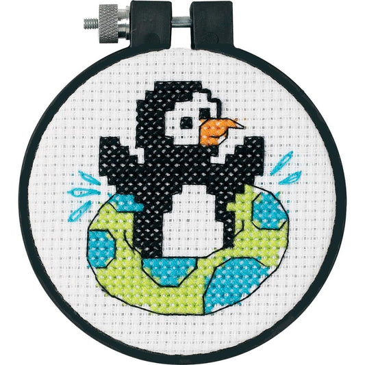Dimensions Learn-A-Craft Counted Cross Stitch Kit 3" Round Playful Penguin