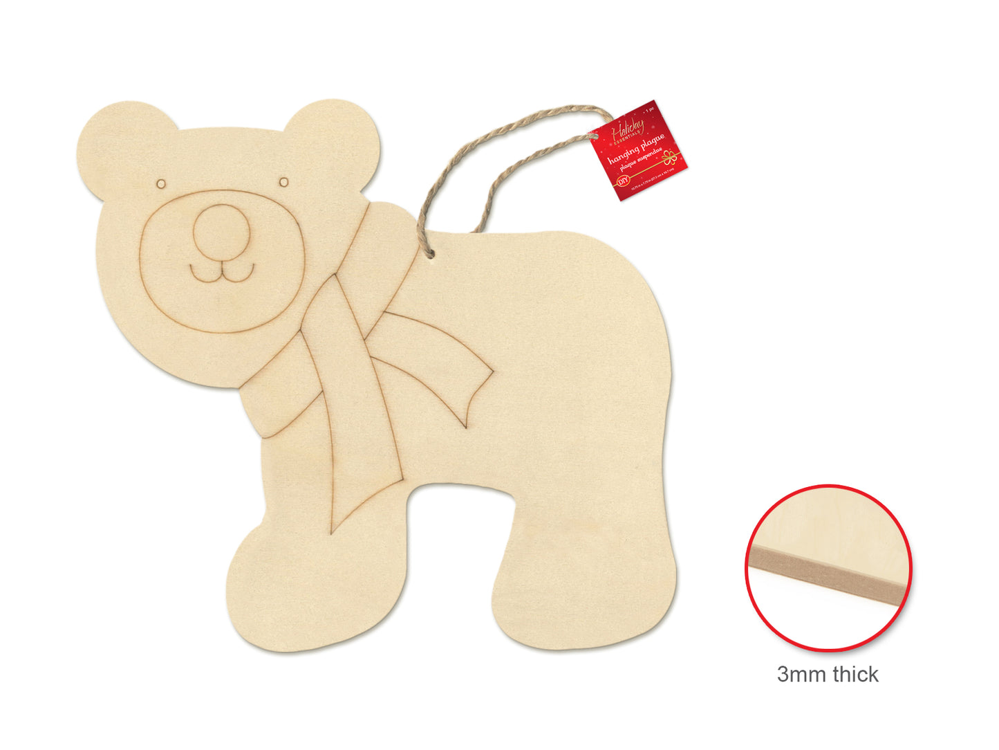 Holiday Wood: DIY 17.5cm Hanger Plaque w/Jute Cord Laser Etch Design E) Polar Bear