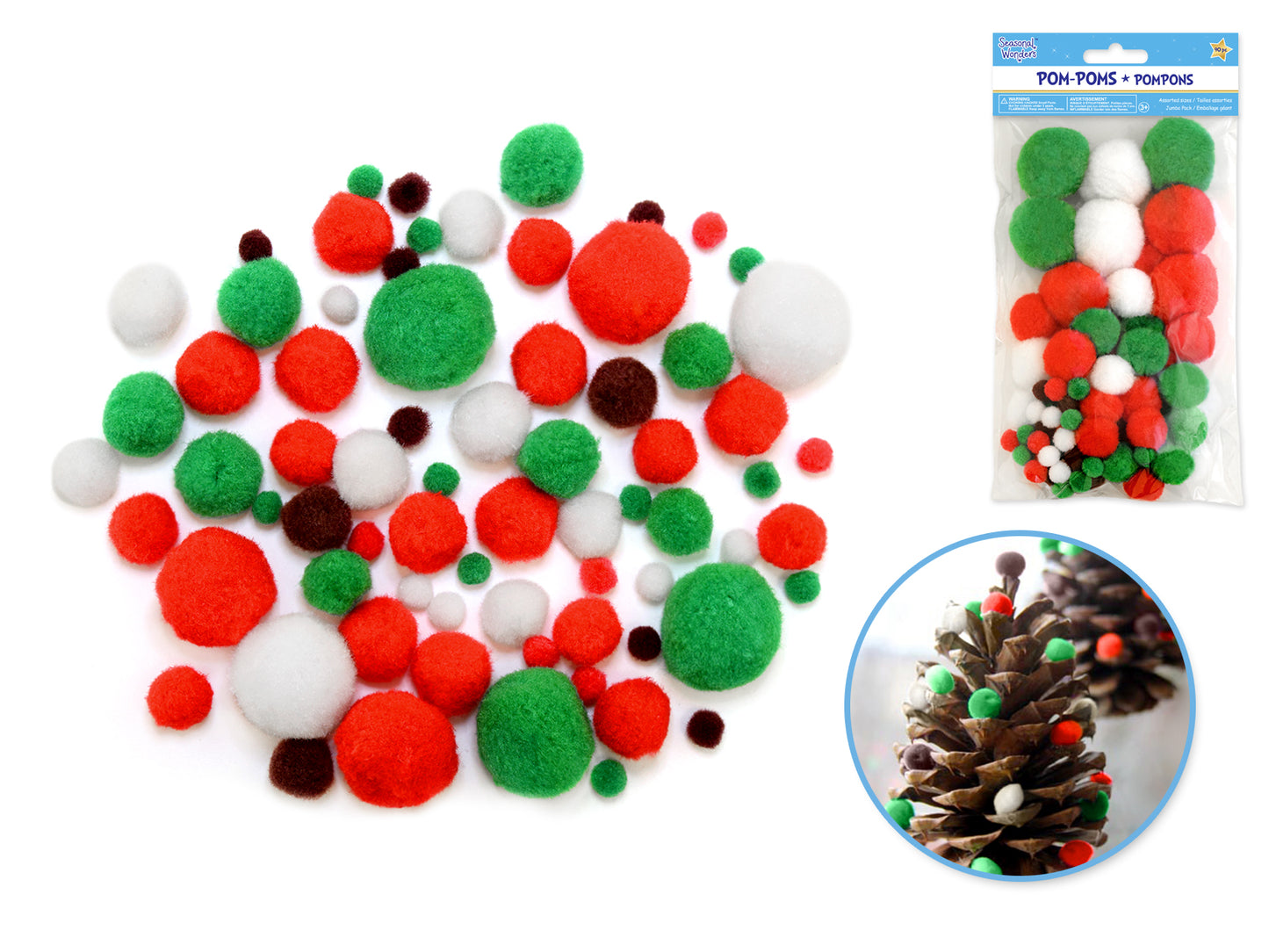 Seasonal Wonders: Pom-Poms Jumbo Pack x90 Holiday Colors Asst