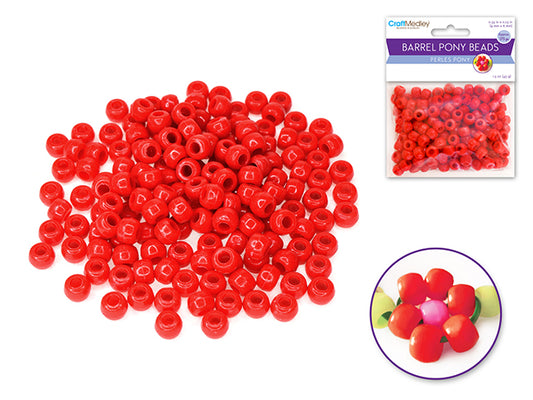 Pony Beads: 9mmx6mm Barrel Standard x175 B) Red