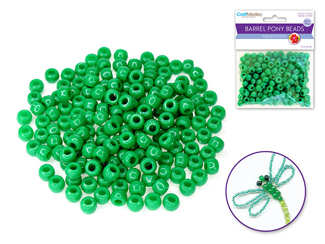 Pony Beads: 9mmx6mm Barrel Standard x175 D) Kelly Green