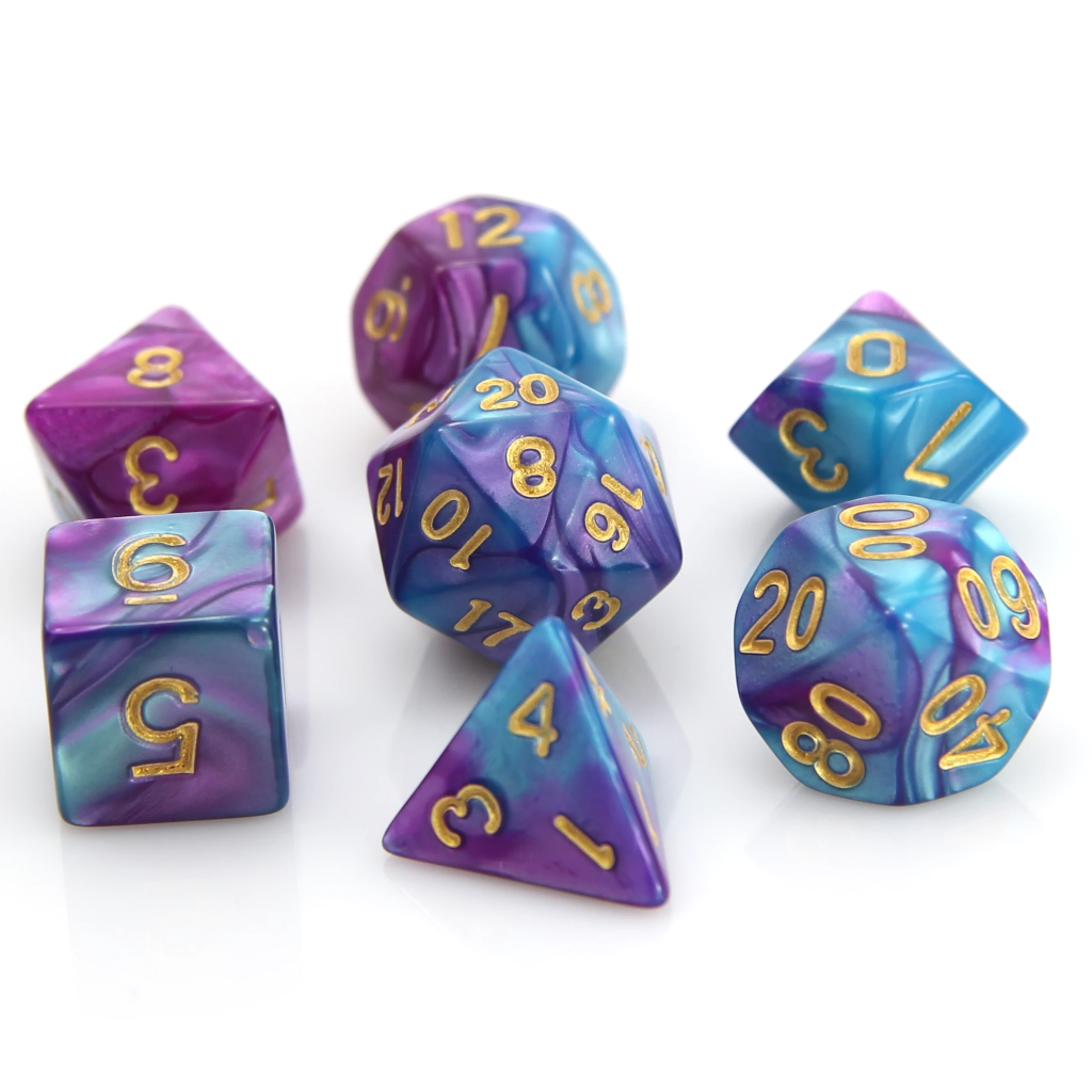 7 Piece RPG Set - POLY RPG SET - PURPLE/TURQUOISE MARBLE