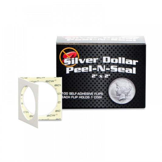 Pack 100 BCW Self Adhesive 2x2 Paper Silver Dollar Coin Flips Peel-n-Seal holder