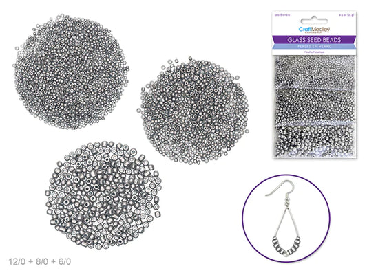 CRAFT MEDLEY GLASS SEED BEADS Silver Satin