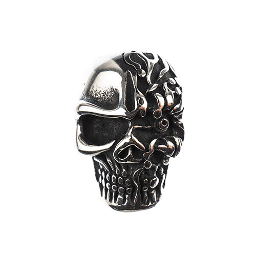 Stainless Steel Antique Silver Magnetic Glue-In Cord Clasp Skull 27x19mm (8mm Hole)