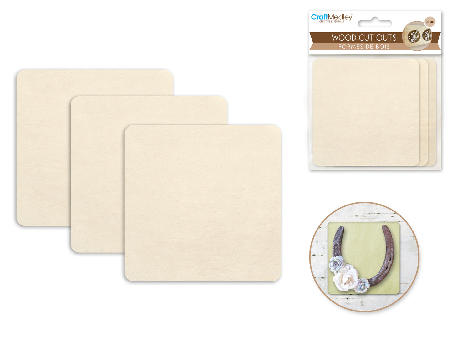 Wood Cut-Outs Square 3 pack 6mm(T) 8.7*8.7cm