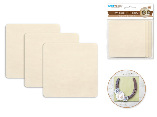 Wood Cut-Outs Square 3 pack 6mm(T) 8.7*8.7cm