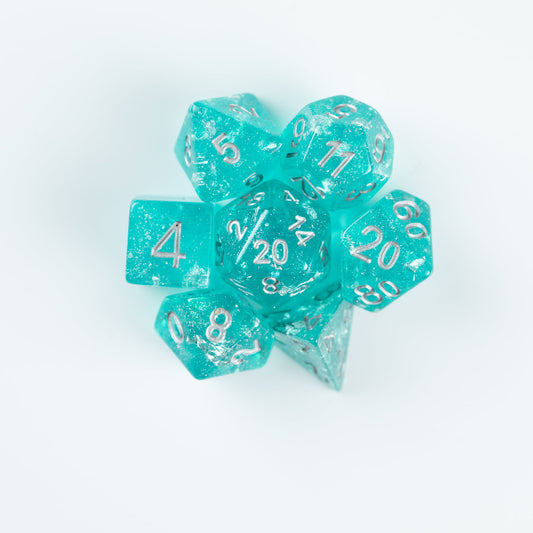 Teal & Silver Leaf Wedding Dice – 7 Piece Set