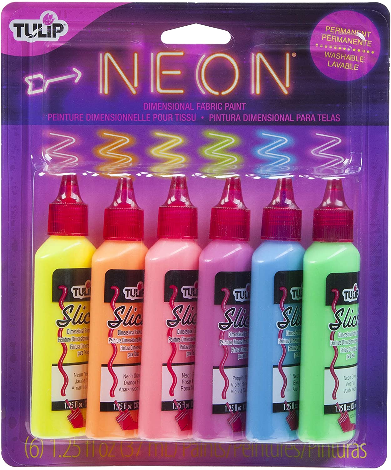 Tulip Neon Pack of 6 Fluorescent Colors for 3D Painting 37 ml