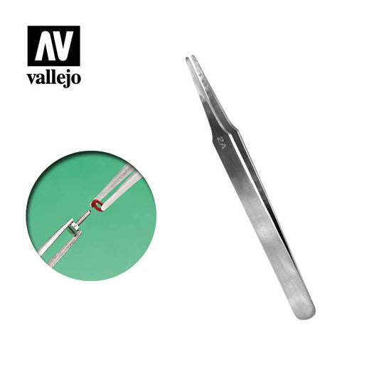 Vallejo Tools: T12007 Flat Rounded Stainless Steel Tweezers (120 mm)