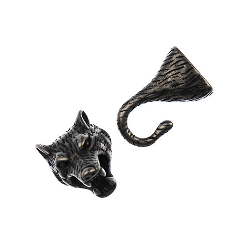 Stainless Steel Antique Silver Glue-In Cord Wolf Head Hook Clasp 27x18mm/22x8mm (6mm Hole)